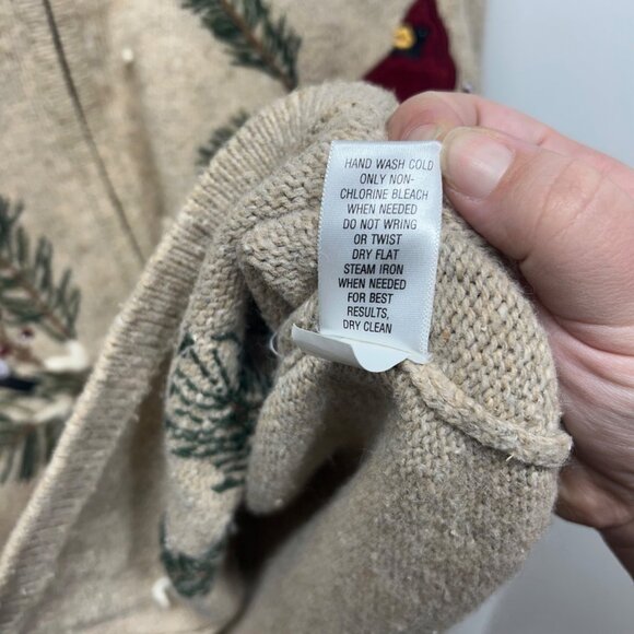 Croft & Barrow Holiday Cardinal Red tan Bird Zip Front Cardigan sweater 1x - Picture 8 of 9